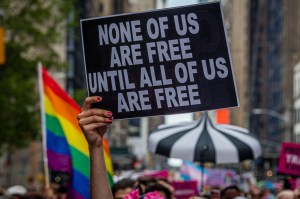 Thousands of New Yorkers took to the streets of Manhattan to participate on the Reclaim Pride Coalition's third annual Queer Liberation March (Erik McGregor/LightRocket via Getty Images)