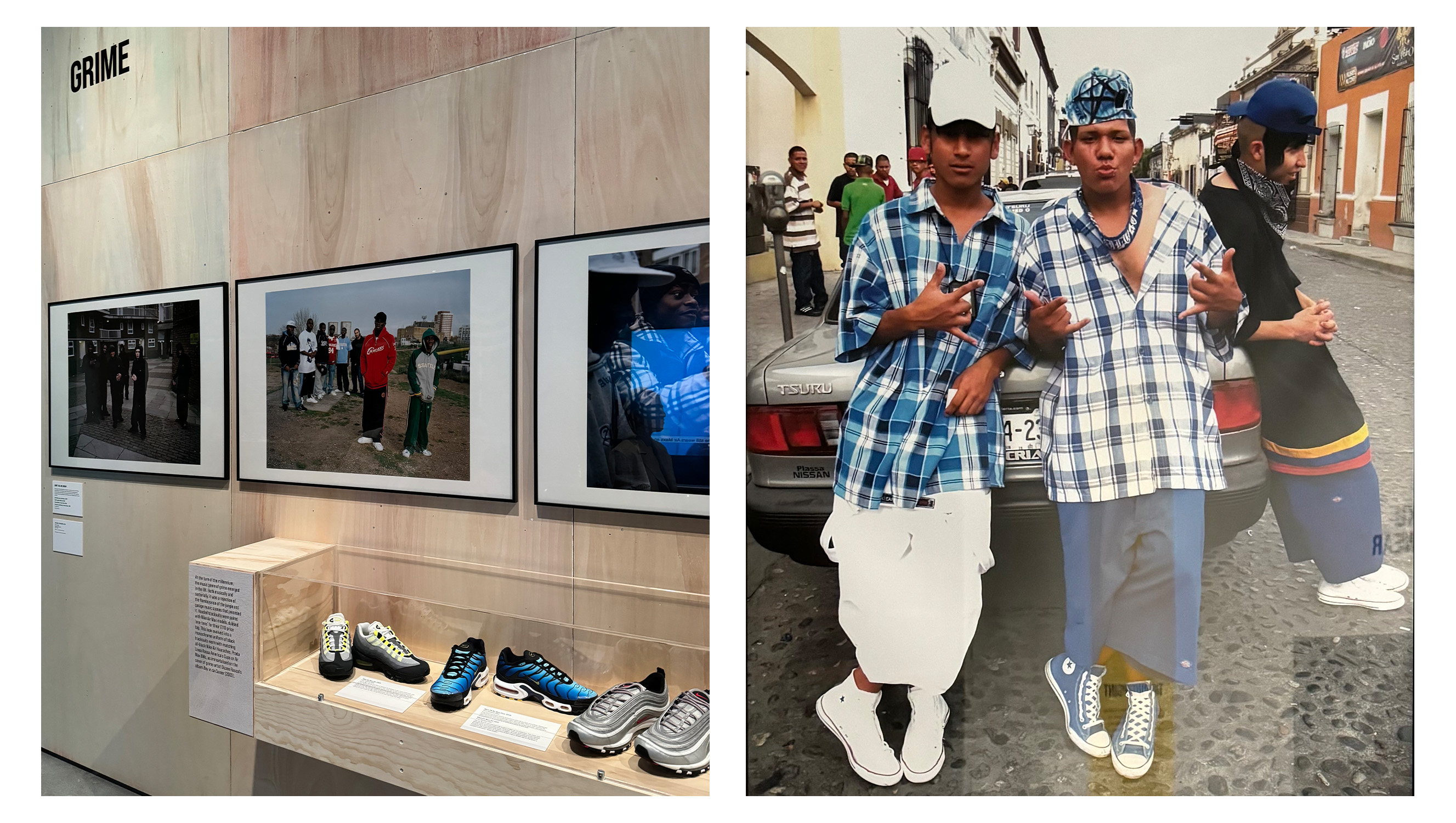 [l] section on uk grime music and nike's air max series [r] photos of sneakers among their subcultures by amanda watkins